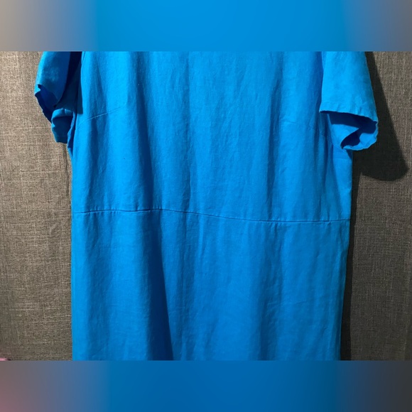 Vtg Bridgewater Studio sz 16W Short Sleeve V Neck Linen Maxi Dress Blue - Picture 4 of 9